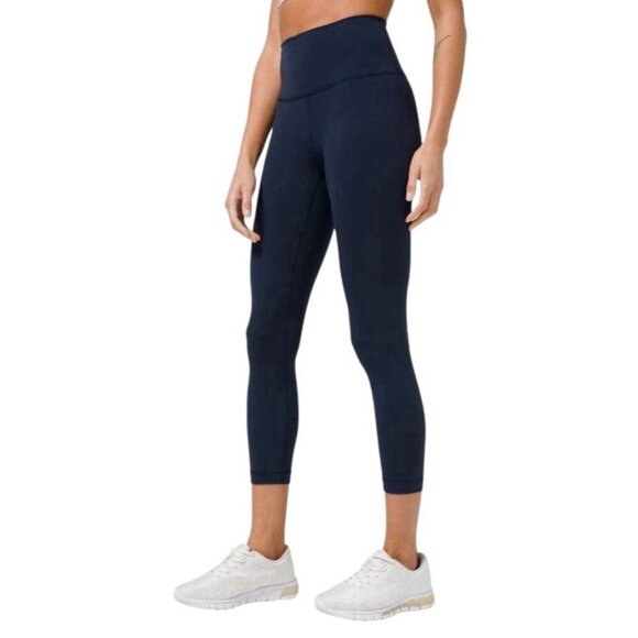Lululemon Pants - Lululemon Wunder Train High Rise Crop 23” Navy Blue Everlux W6BNFS Workout Sz 4